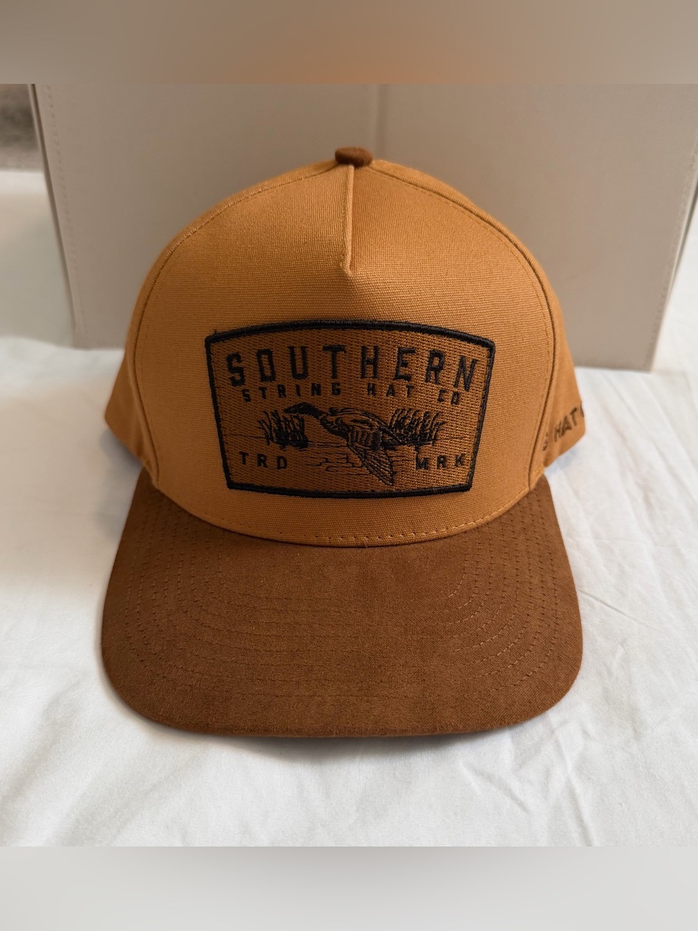 Southern String Hat Co Tan Orange Duck Patch SnapBack Suede